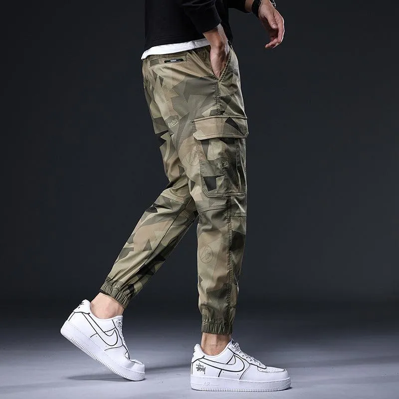 Men’s Loose Camouflage Ankle Banded Pants - Cotton Overalls