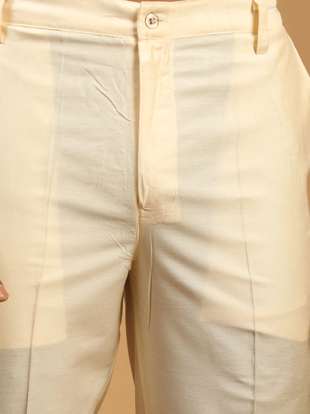 Men's Pink And Cream Cotton Blend Jacket, Kurta And Pyjama Set - Shrestha By Vastramay