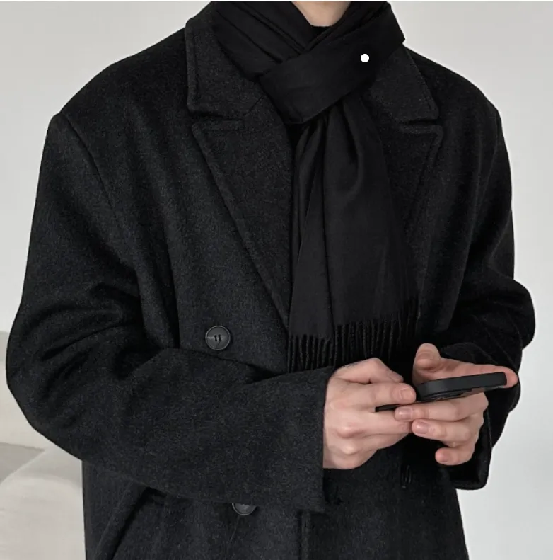 Mens Rose-And-Rose Premium Wool Blend Double Long Coat Chacoal ROSE054 CHA