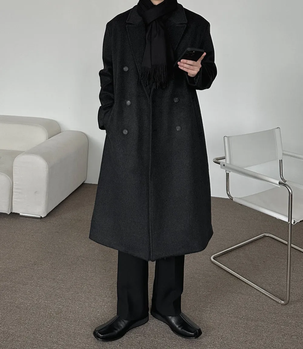Mens Rose-And-Rose Premium Wool Blend Double Long Coat Chacoal ROSE054 CHA