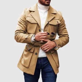 Men's Wool Coat with Multiple Pockets