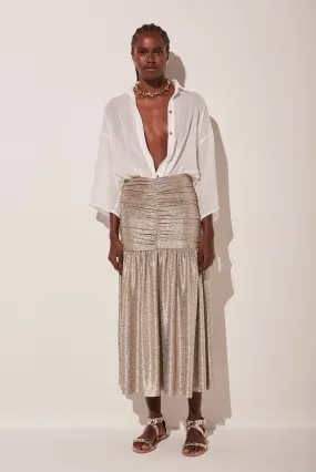 Metallic Sunrise Ruched Midi Skirt E4749A1800