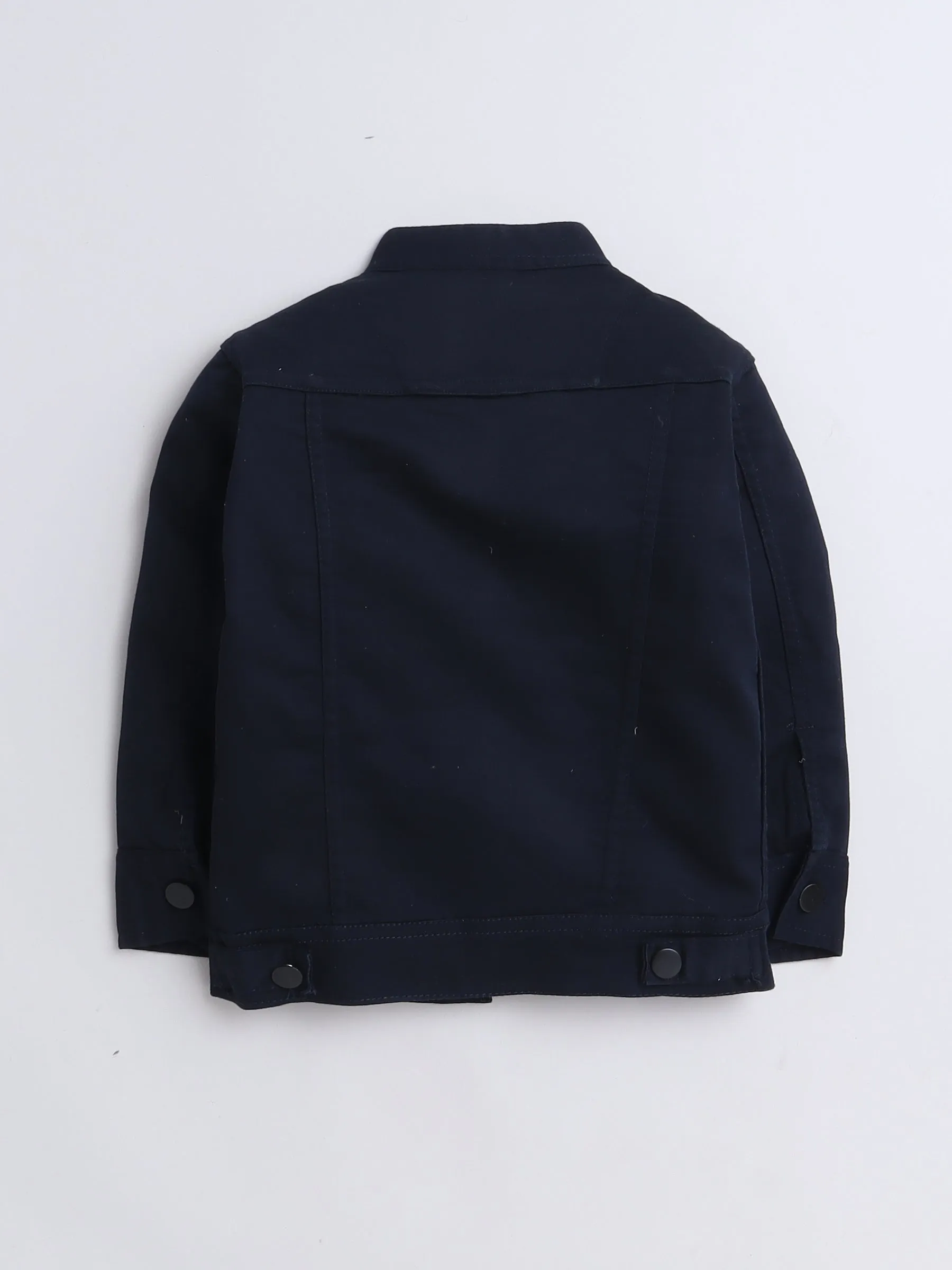 Mini Stitch Full sleeves solid Denim jacket with printed Tshirt for boys -Navyblue