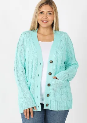 Minty Blue Cozy Candy Cottage Cardigan