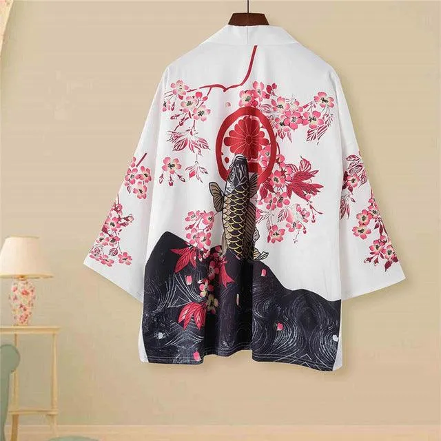 National Style Creative Kimono Cloak Printed Casual Jacket Haori Shirt