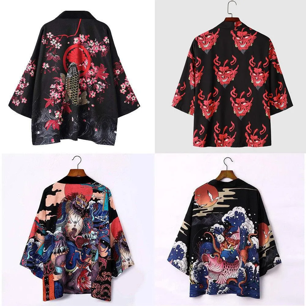 National Style Creative Kimono Cloak Printed Casual Jacket Haori Shirt