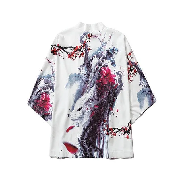 National Style Creative Kimono Cloak Printed Casual Jacket Haori Shirt
