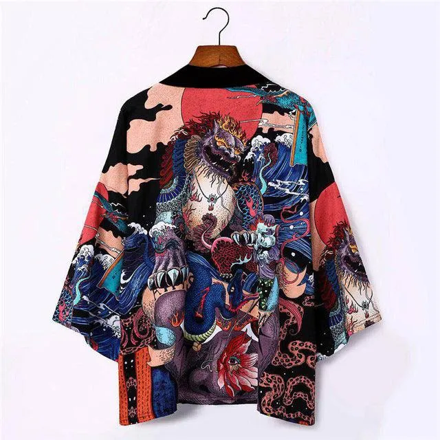 National Style Creative Kimono Cloak Printed Casual Jacket Haori Shirt