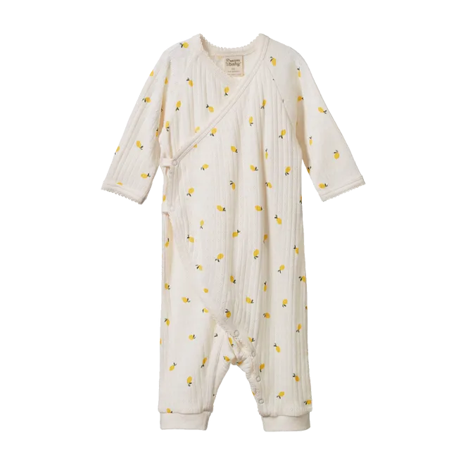 Nature Baby Kimono Pointelle Stretch N Grow Lemon Print