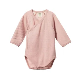 Nature Baby Pointelle Kimono Bodysuit Long Sleeve Rosebud