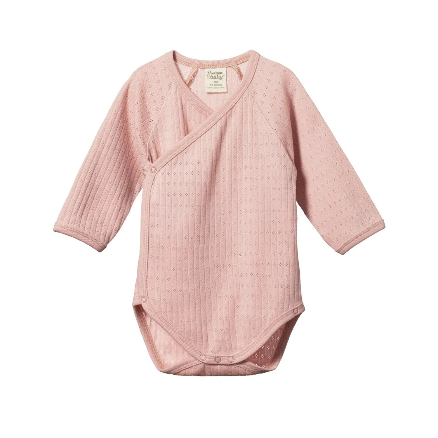 Nature Baby Pointelle Kimono Bodysuit Long Sleeve Rosebud