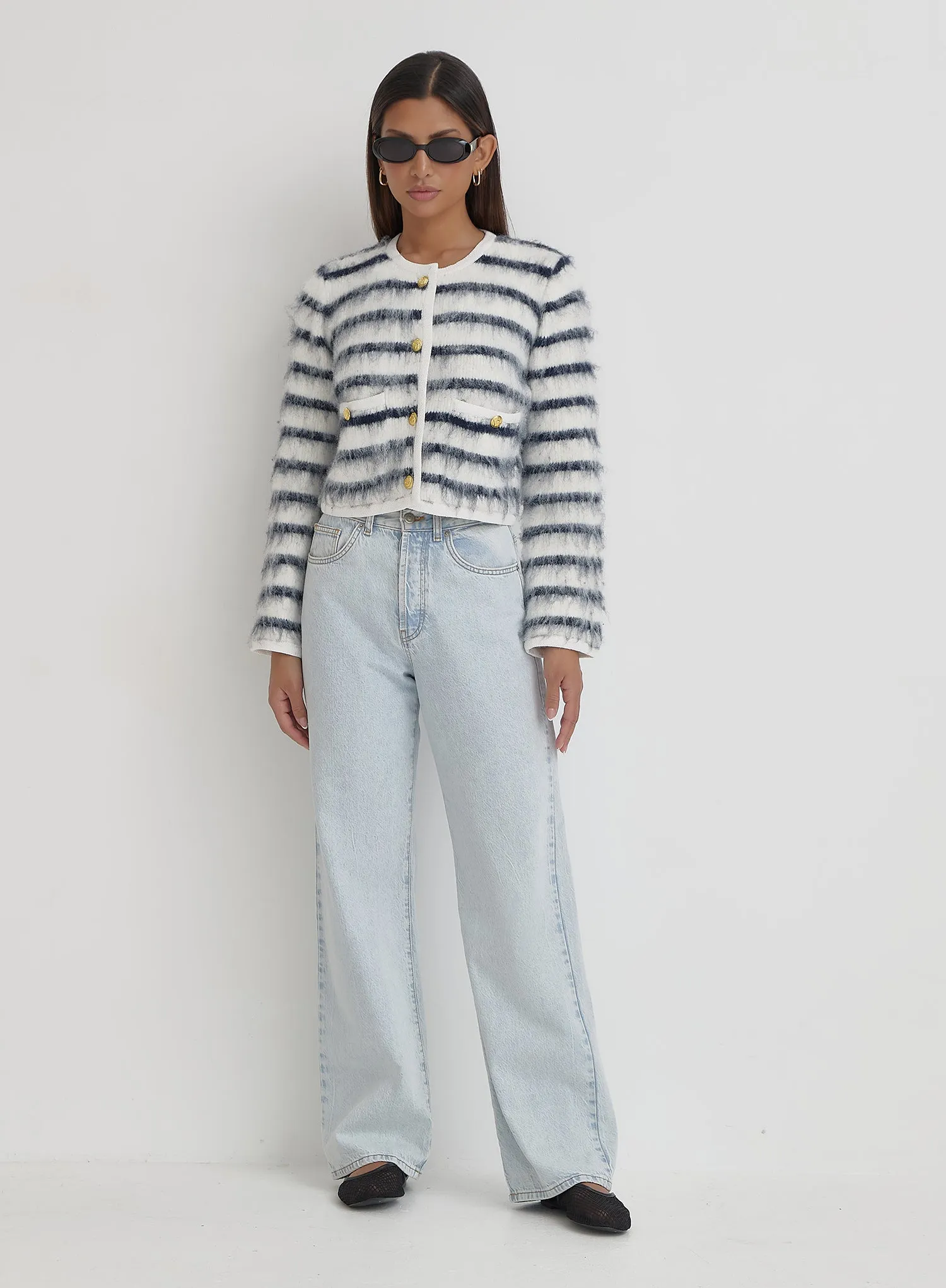 Navy And Cream Stripe Cardigan- Janae
