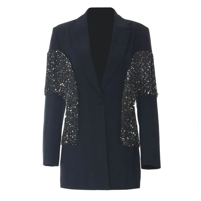 Navy Blue Tasseled Personalized Banquet Small Suit Jacket