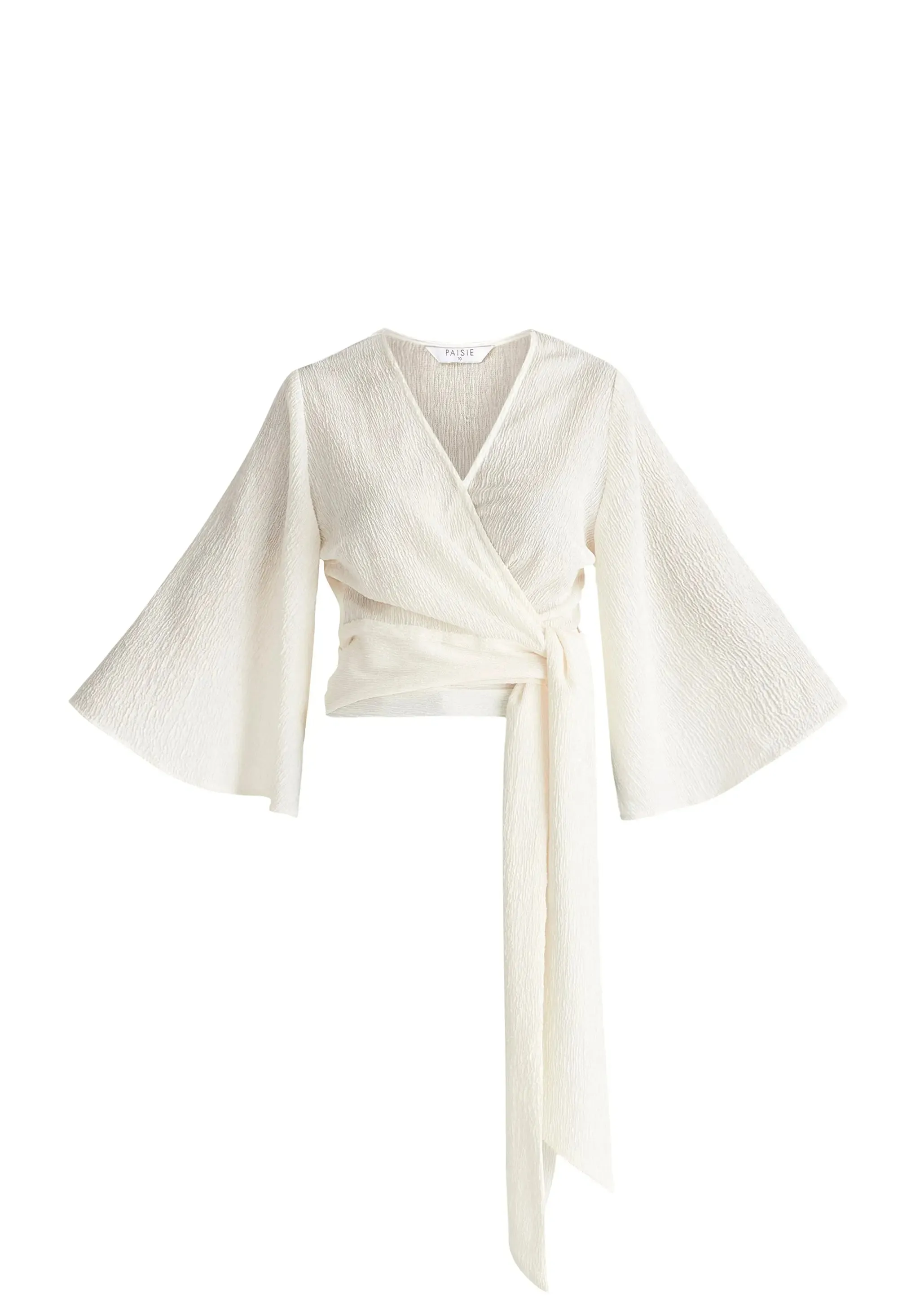 Off White Textured Wrap Kimono Blouse