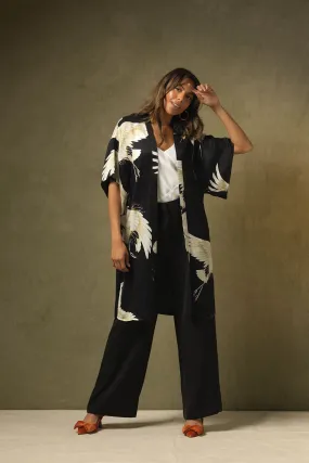 One Hundred Start Stork Black Midi Kimono