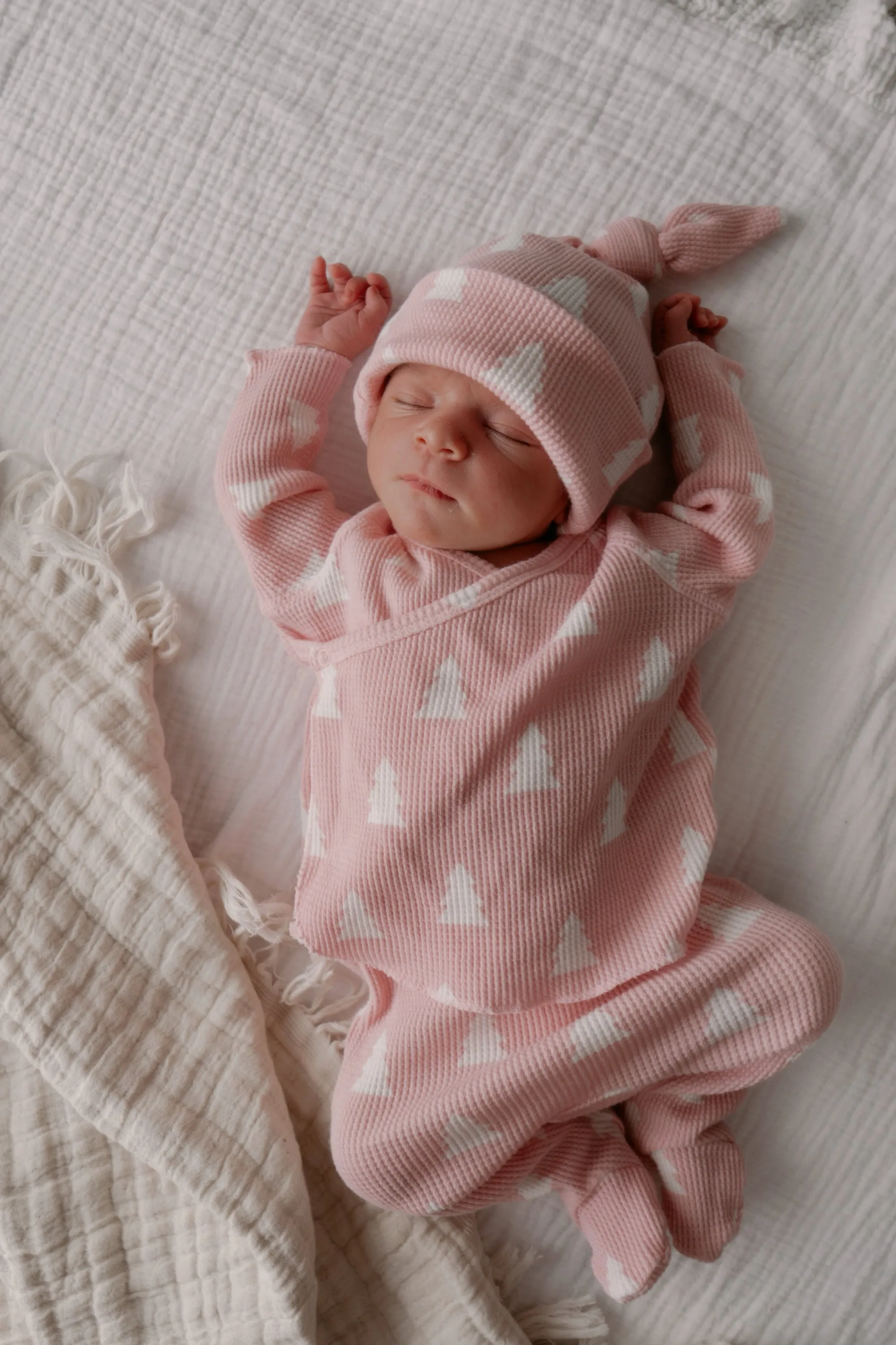 Organic Waffle Kimono & Pant Set, Pink Christmas Trees