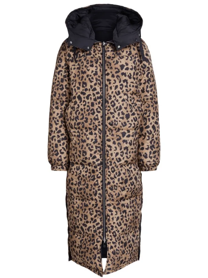 Oui T Long Quilted Coat Animal Print Reversible 74137 0997