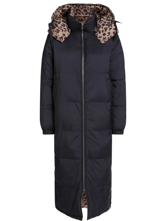 Oui T Long Quilted Coat Animal Print Reversible 74137 0997