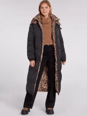 Oui T Long Quilted Coat Animal Print Reversible 74137 0997