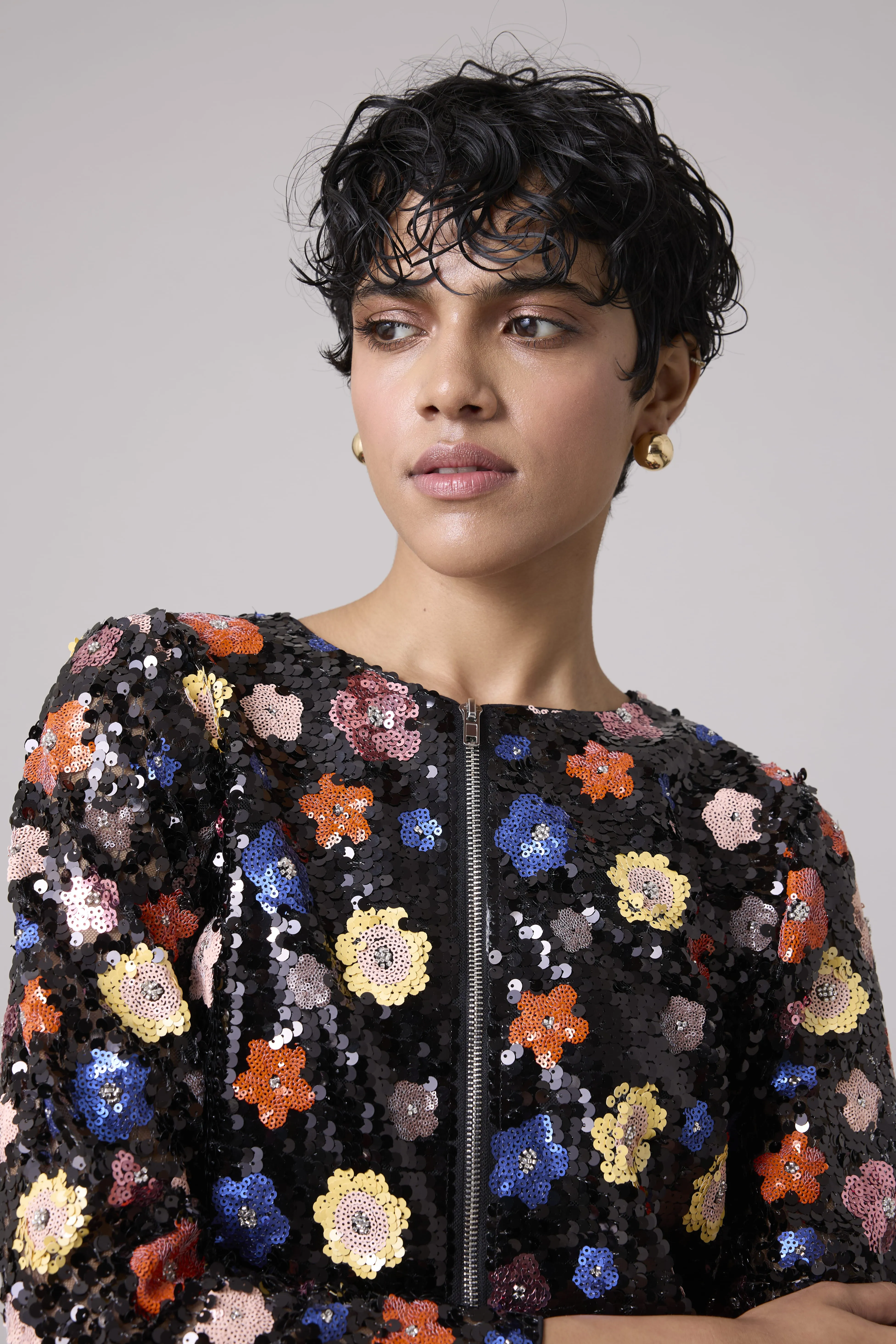 Paige Sequence Flower Top/Jacket - Full Sleeve