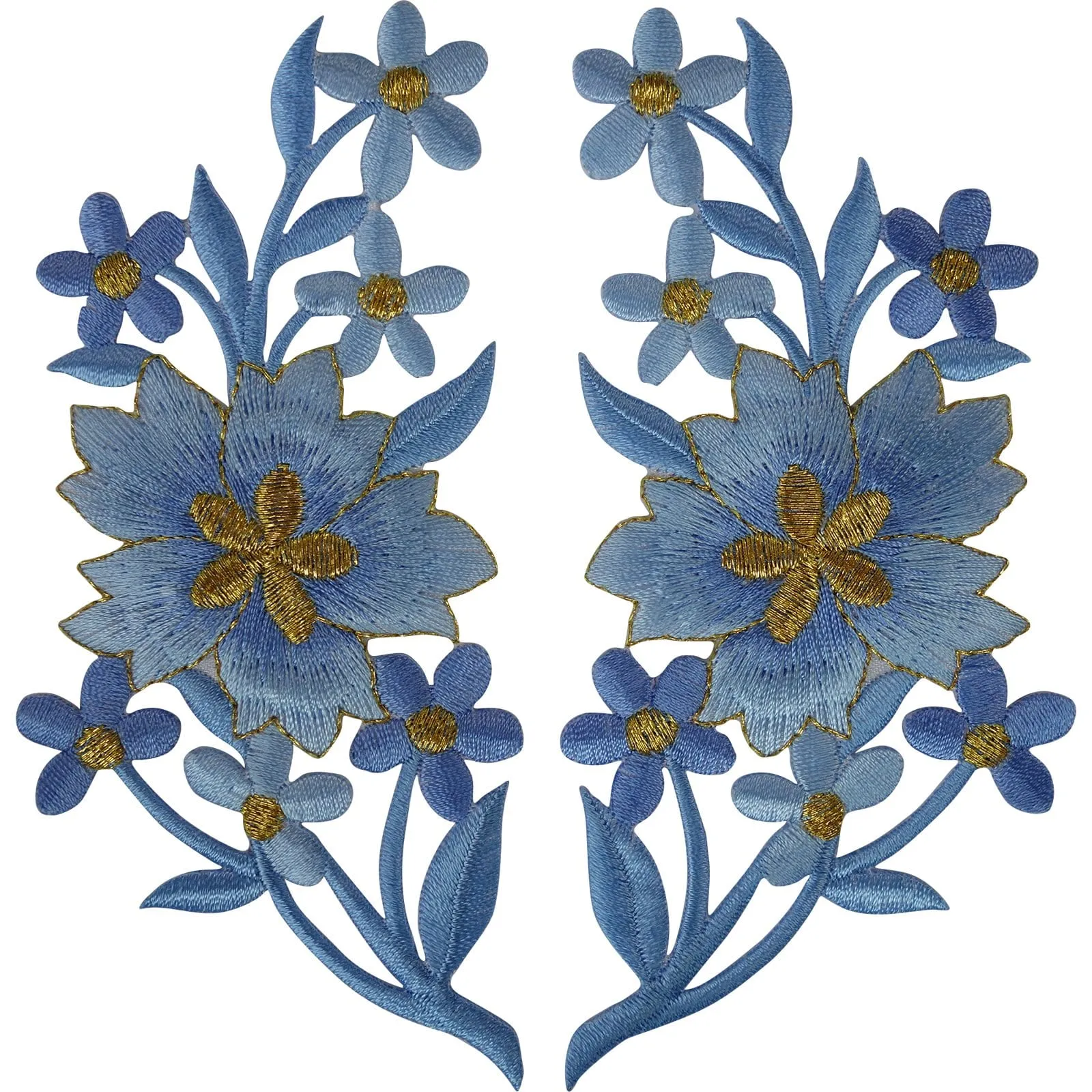 Pair of Flower Patches Iron Sew On Denim Jeans Flowers Embroidery Patch Badges
