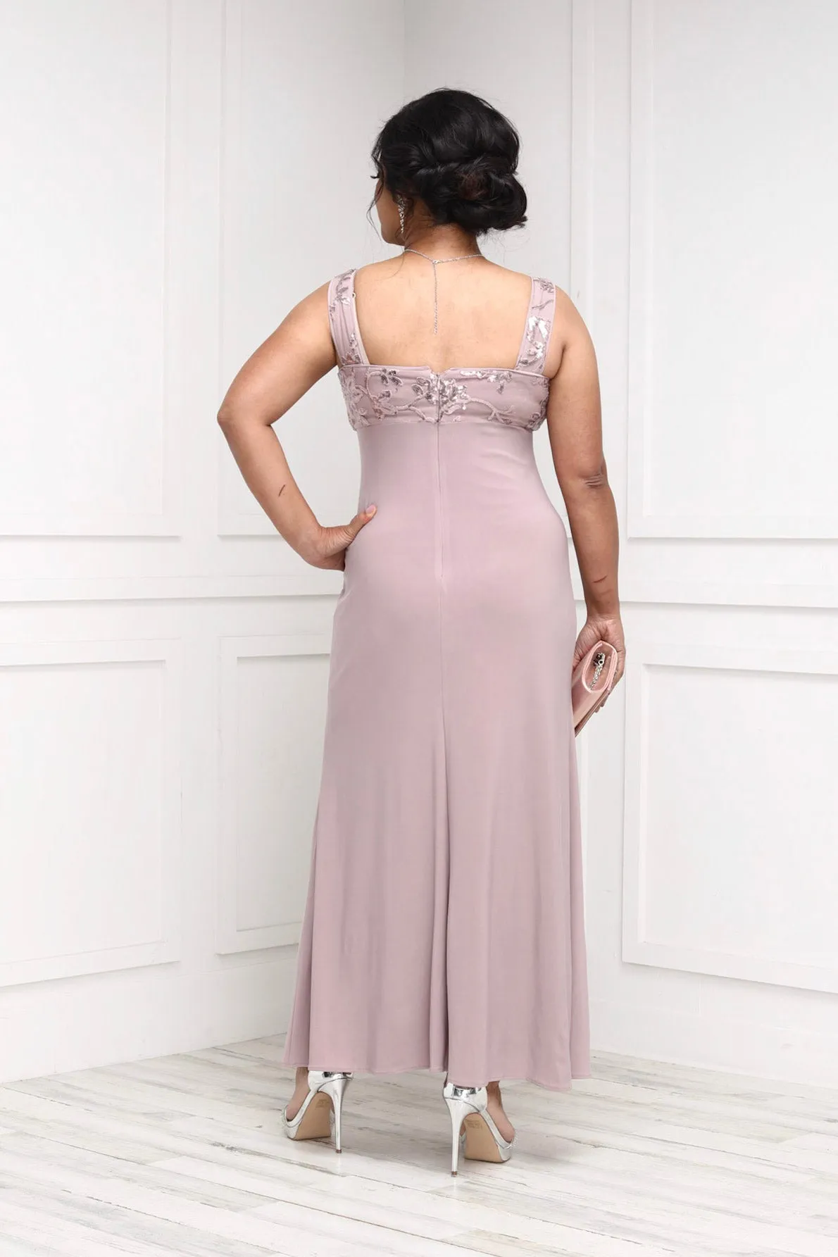 Petite Women's 2 Piece Sequin Lace Jacket Long Dress - Mother of The Bride Jacket Dress