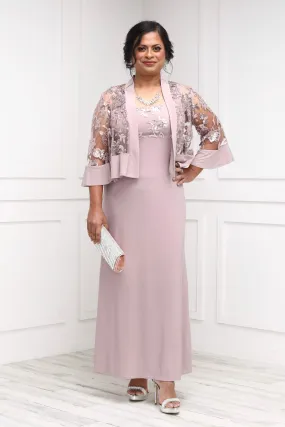 Petite Women's 2 Piece Sequin Lace Jacket Long Dress - Mother of The Bride Jacket Dress