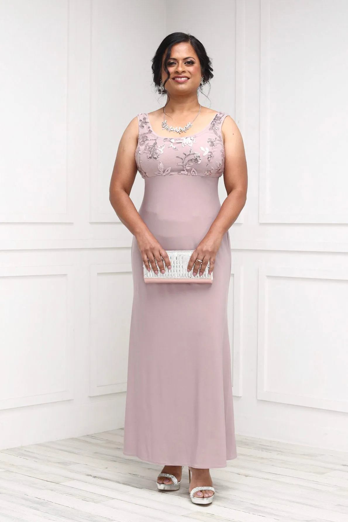 Petite Women's 2 Piece Sequin Lace Jacket Long Dress - Mother of The Bride Jacket Dress