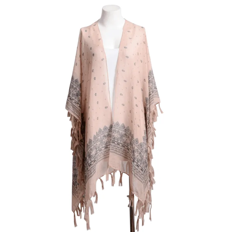 Pink Mix Boho Chic Paisley Border Kimono