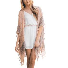 Pink Mix Boho Chic Paisley Border Kimono
