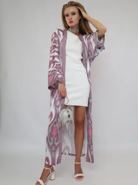 Pink Printed Ikat Lightweight Kimono "Örchid"