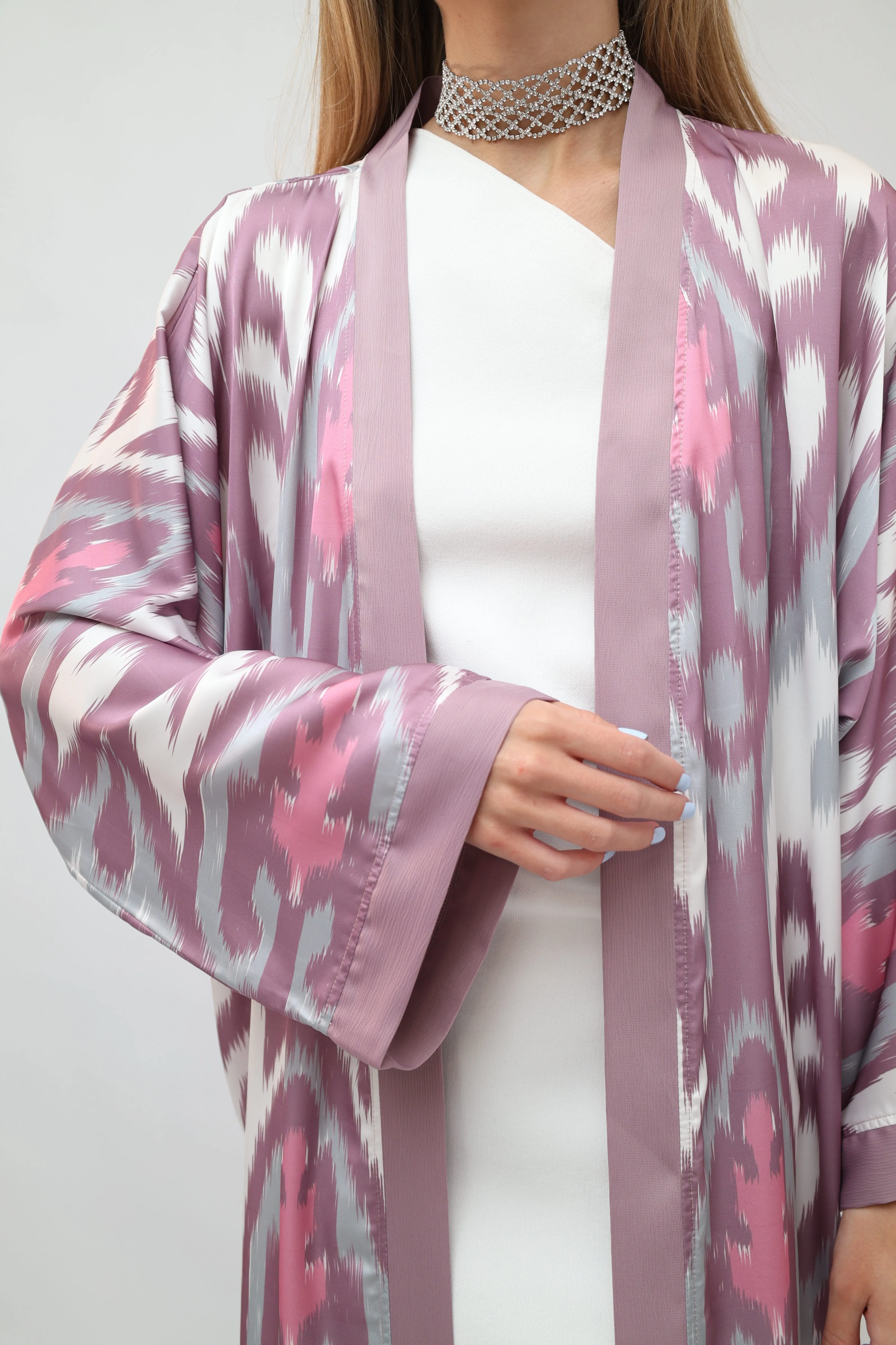 Pink Printed Ikat Lightweight Kimono "Örchid"