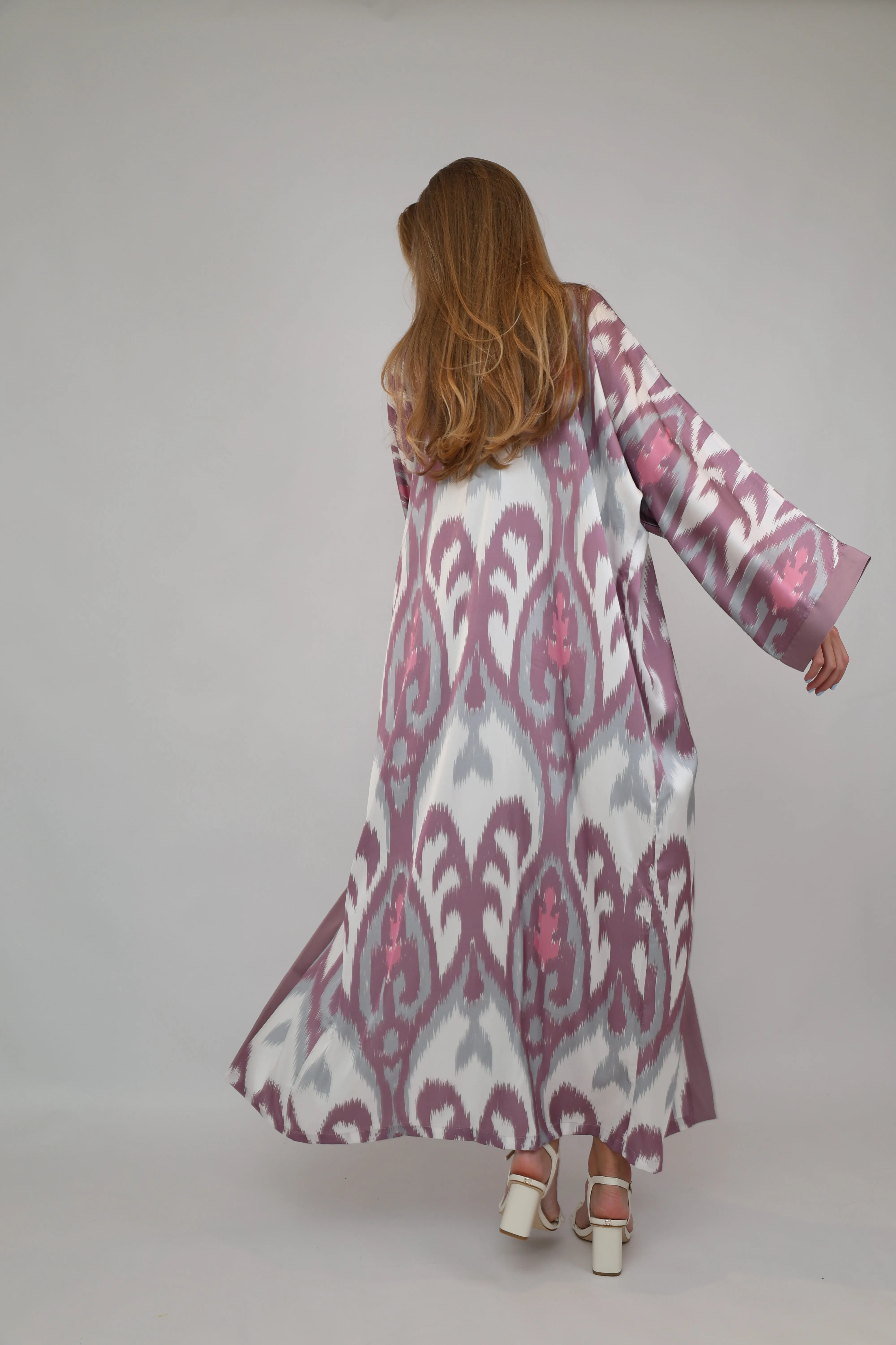 Pink Printed Ikat Lightweight Kimono "Örchid"
