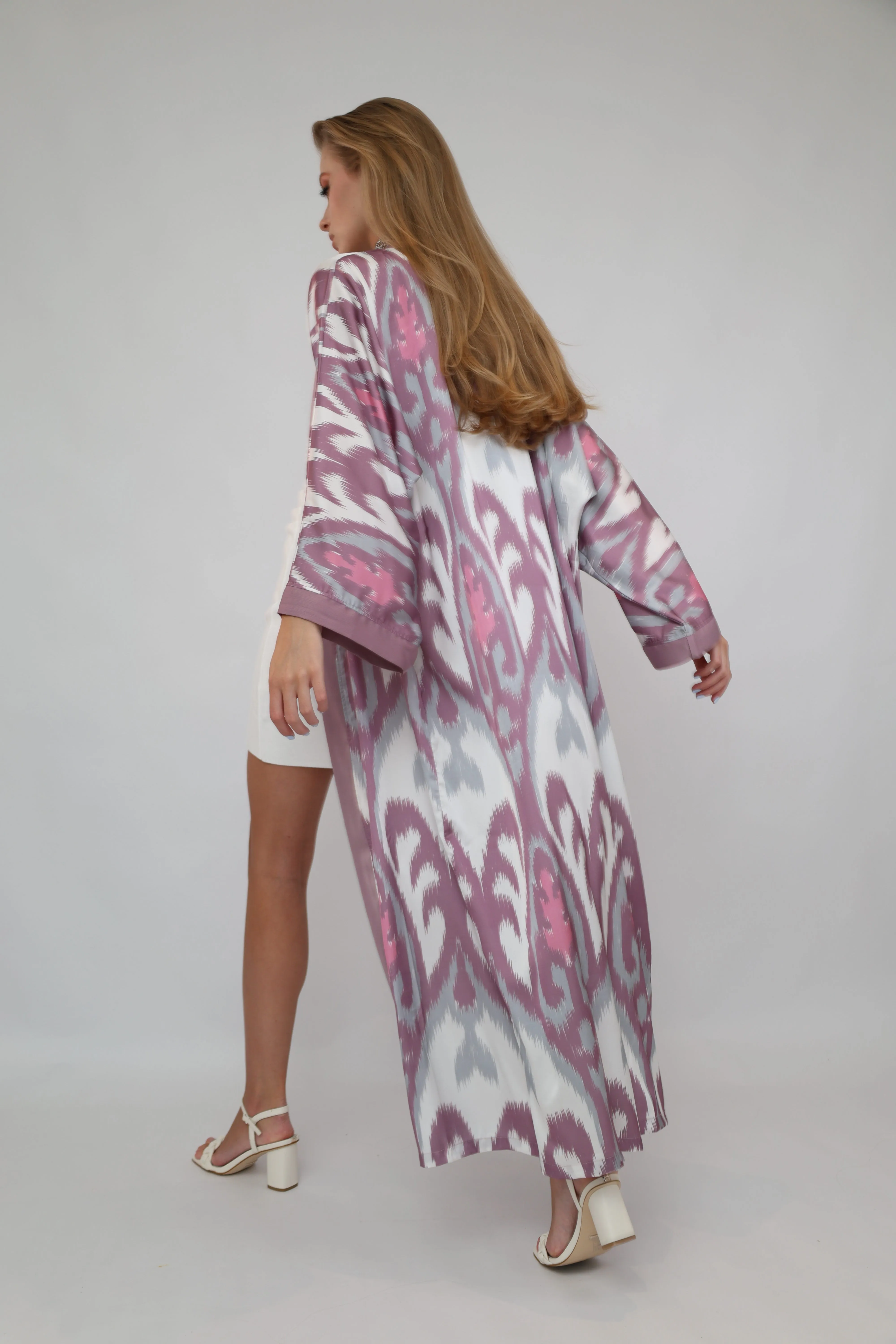 Pink Printed Ikat Lightweight Kimono "Örchid"
