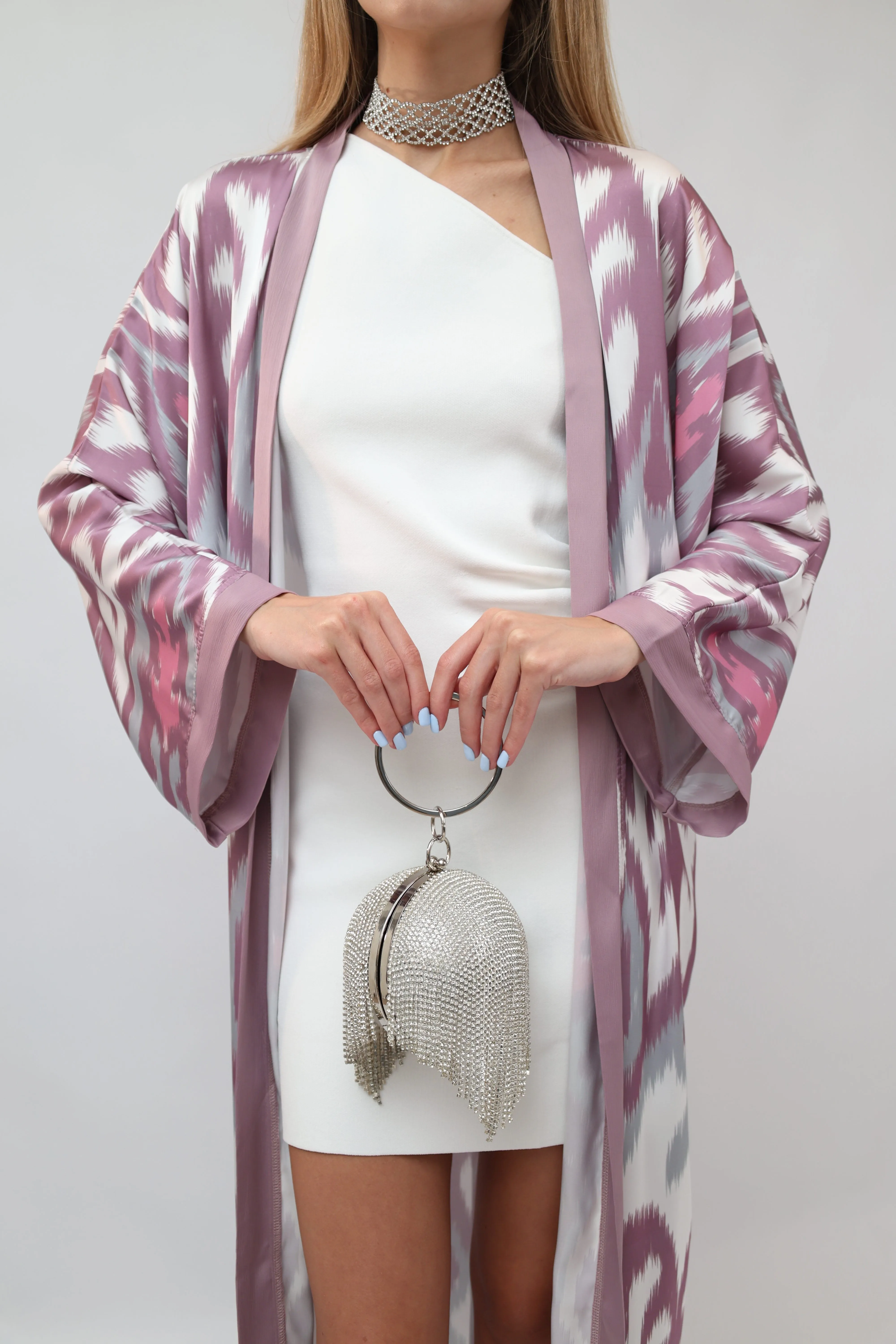 Pink Printed Ikat Lightweight Kimono "Örchid"
