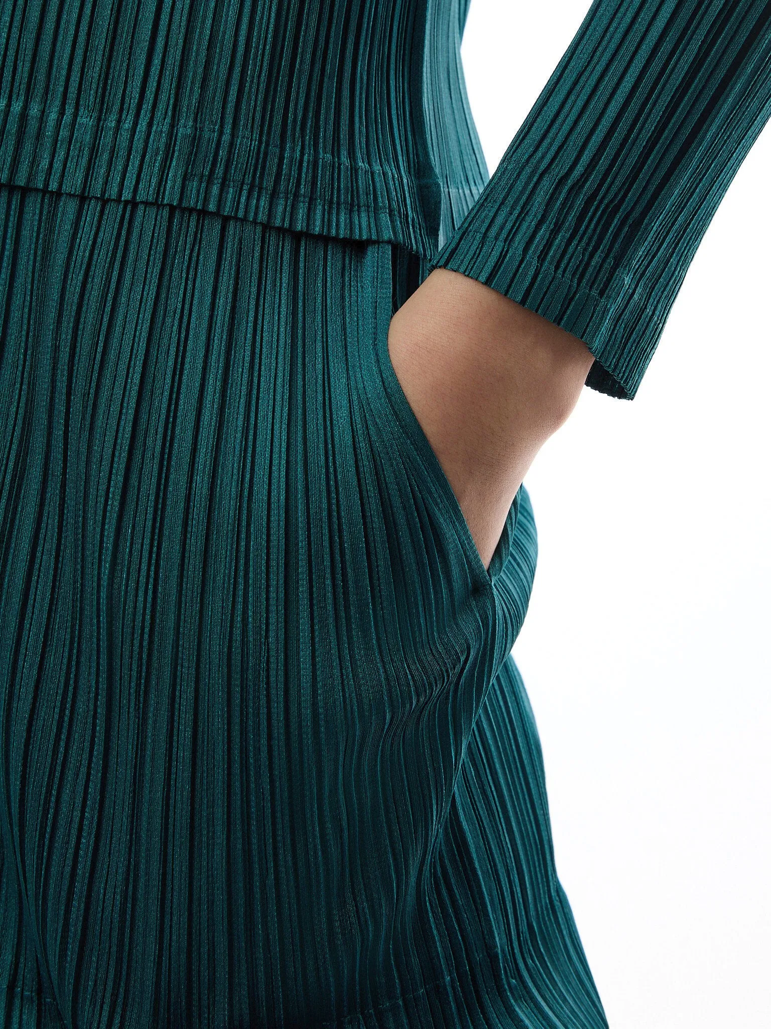 Pleats Slim Leg Blue Green Pants