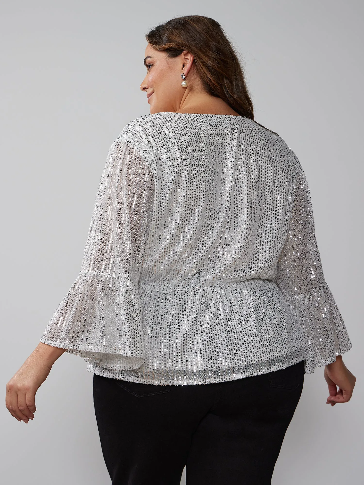 Plus Kimono Bell Sleeve Sequin Top