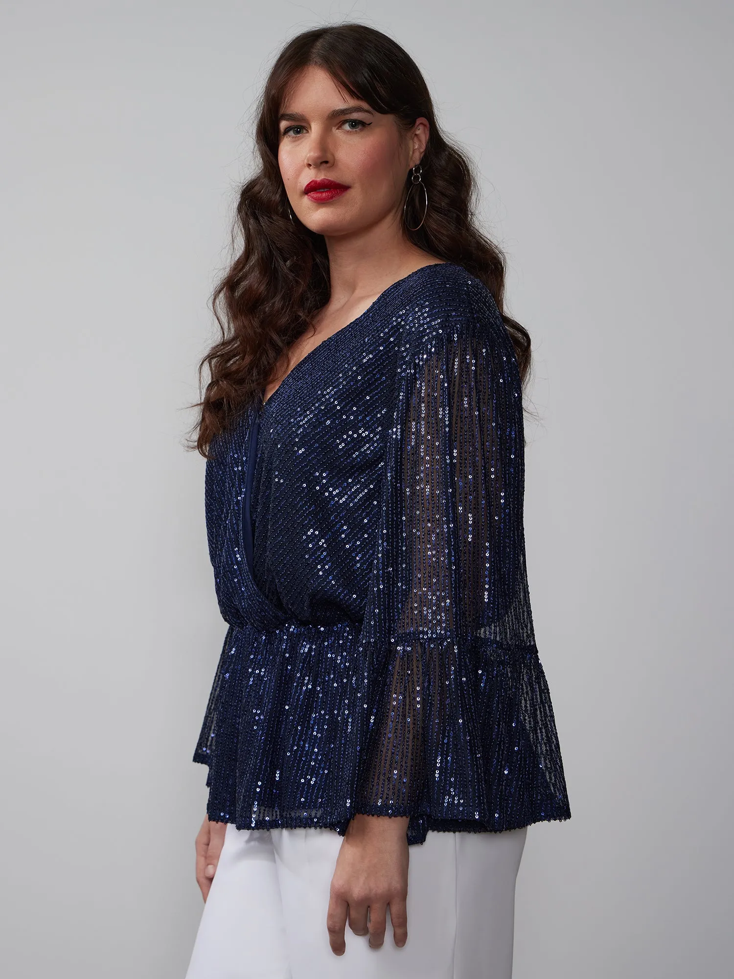 Plus Kimono Bell Sleeve Sequin Top