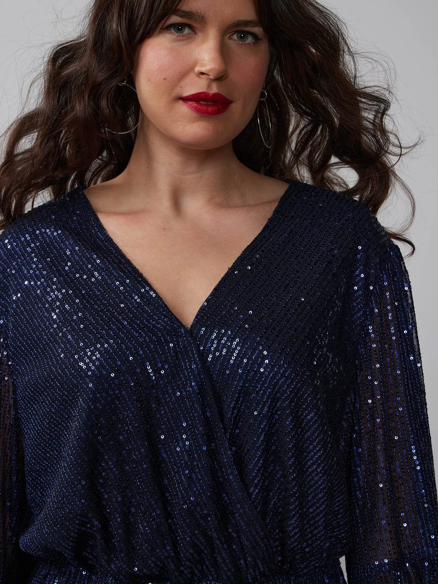 Plus Kimono Bell Sleeve Sequin Top