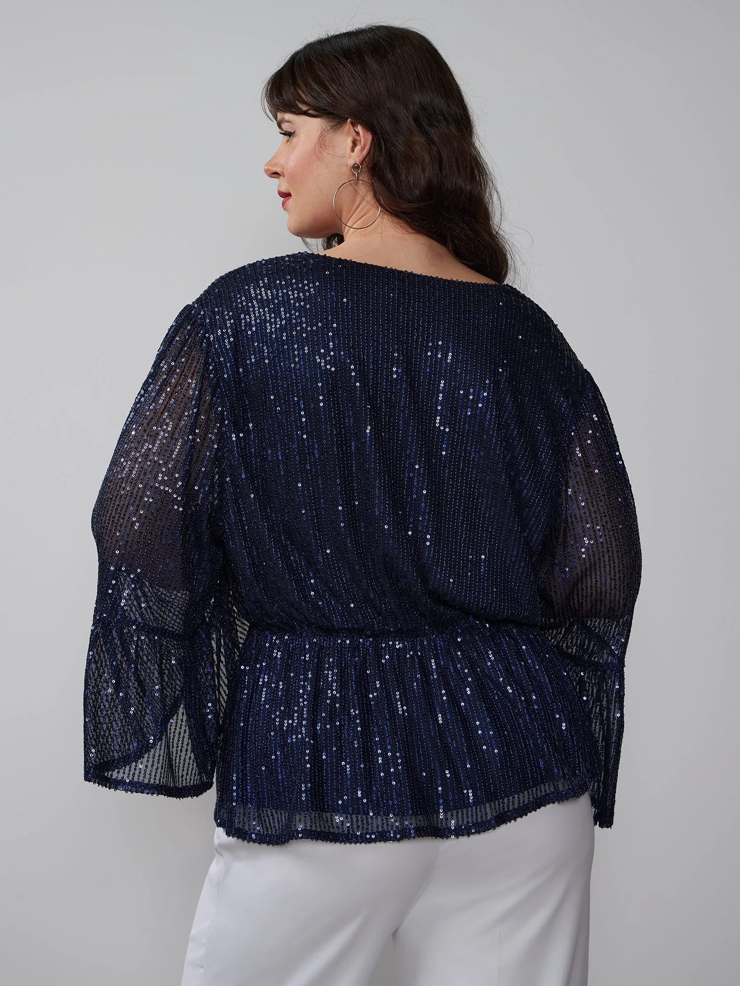 Plus Kimono Bell Sleeve Sequin Top