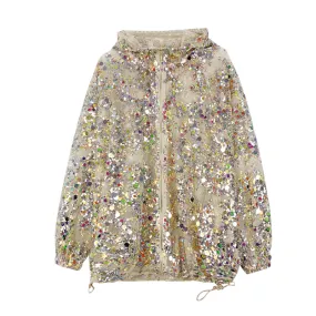 Pre Order:  Sequined Thin Net Hooded Jacket