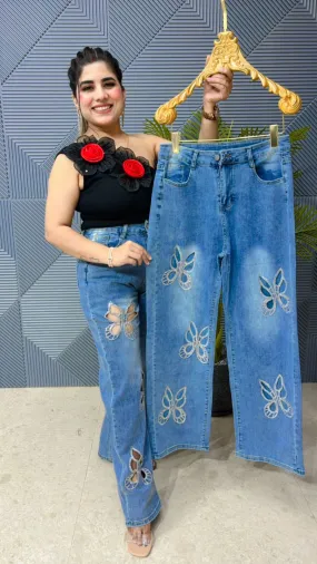 Premium Denim Jean With Butterfly Work GGR988