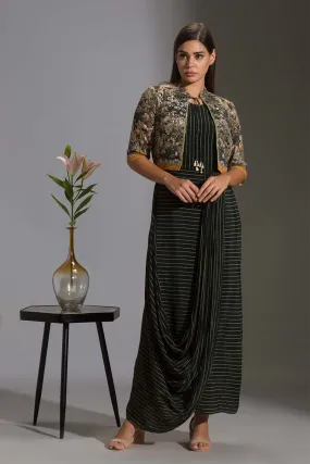 Printed Drape Dress & Sequin Jacket Set