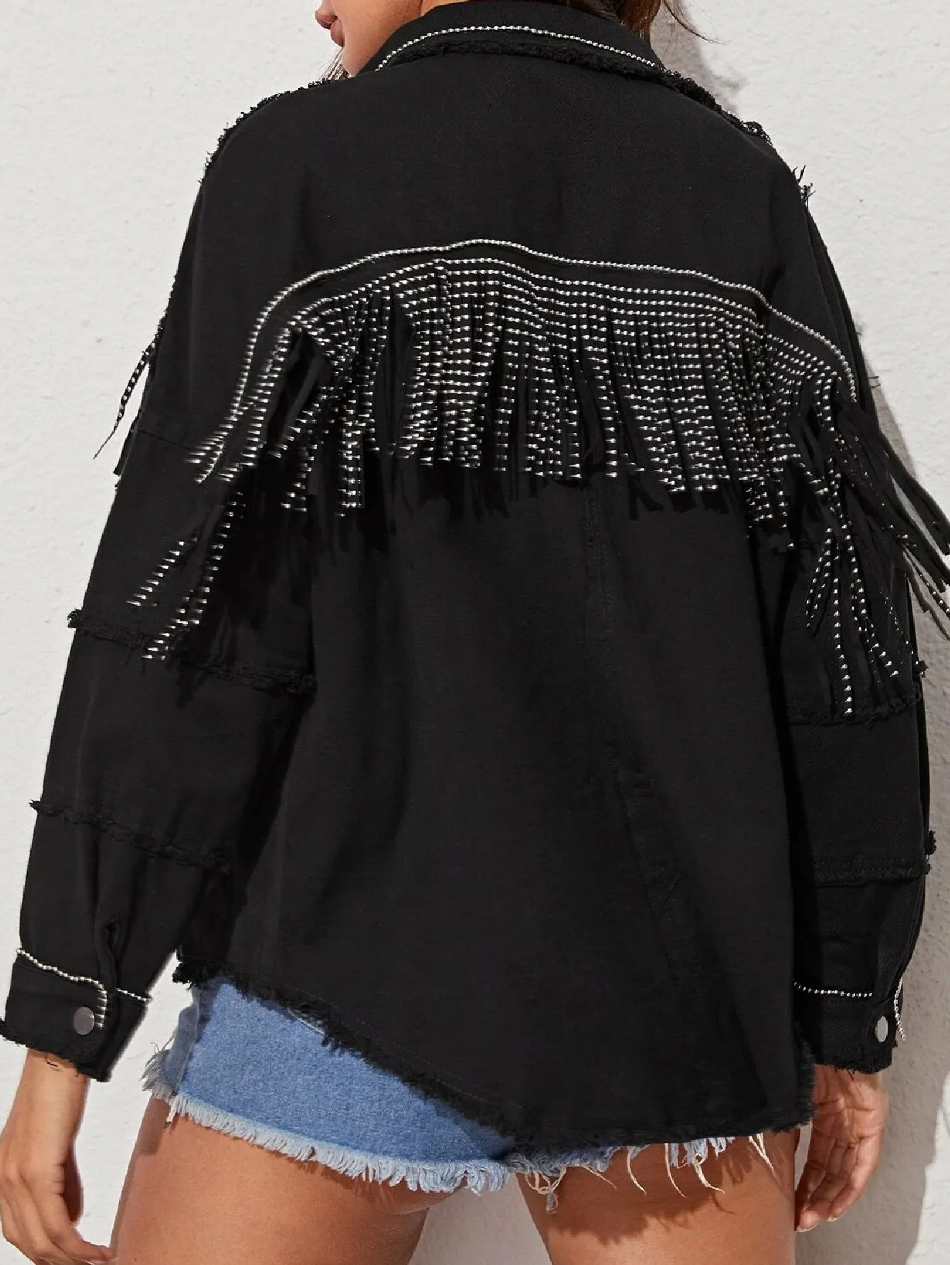 Purpdrank - Sequined Fringed Denim Jacket