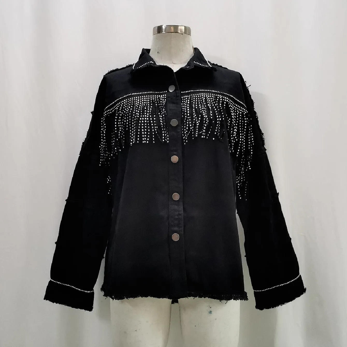 Purpdrank - Sequined Fringed Denim Jacket
