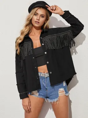 Purpdrank - Sequined Fringed Denim Jacket