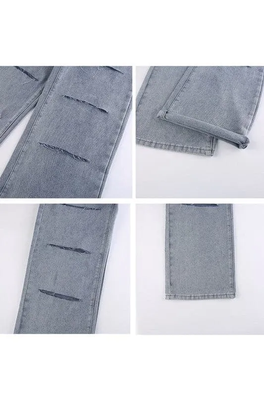 PY215 Raw Cut Straight Leg Jeans