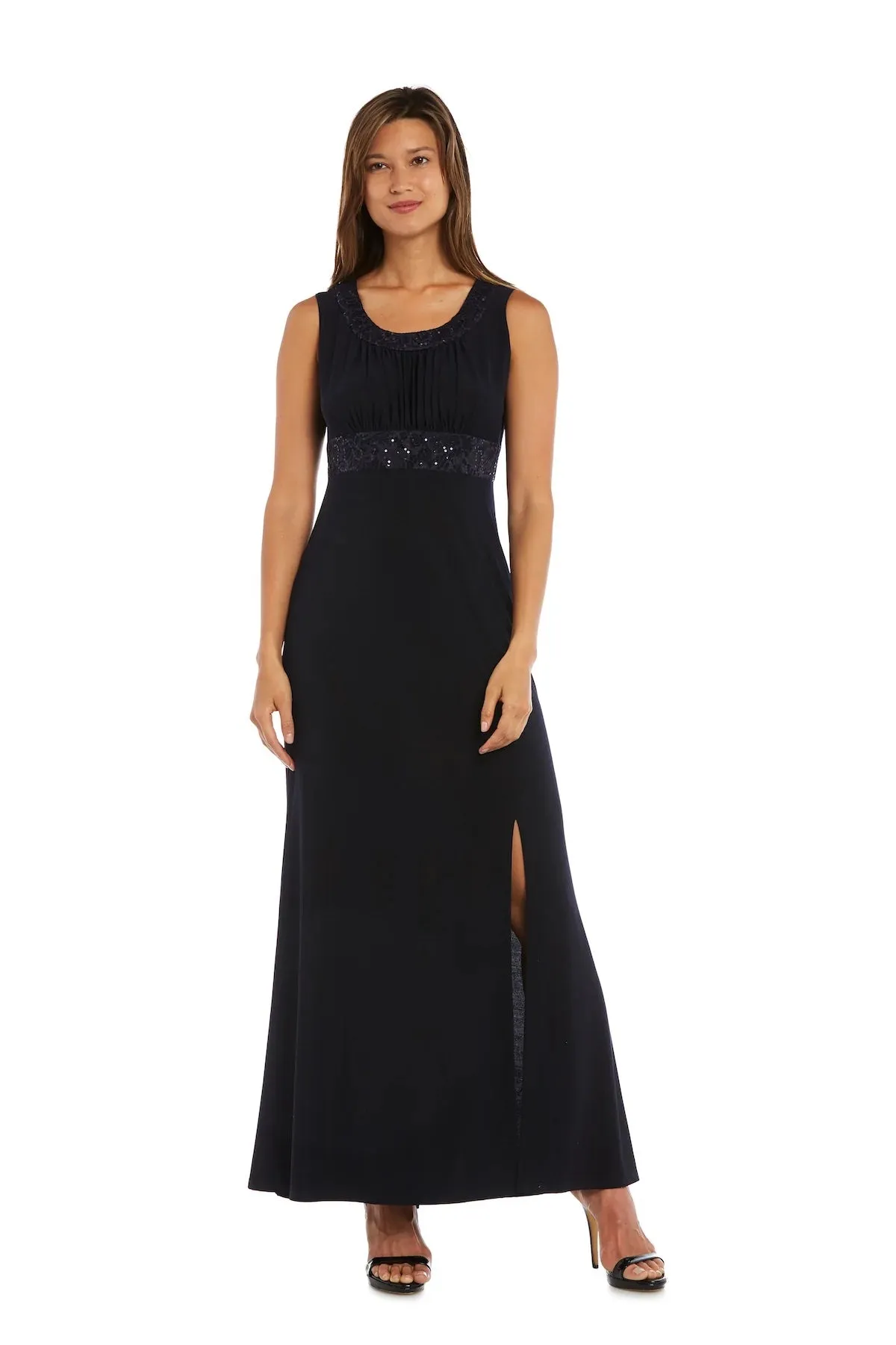 R&M Richards Women's 2 Piece Ruffled Lace Jacket Long Dress