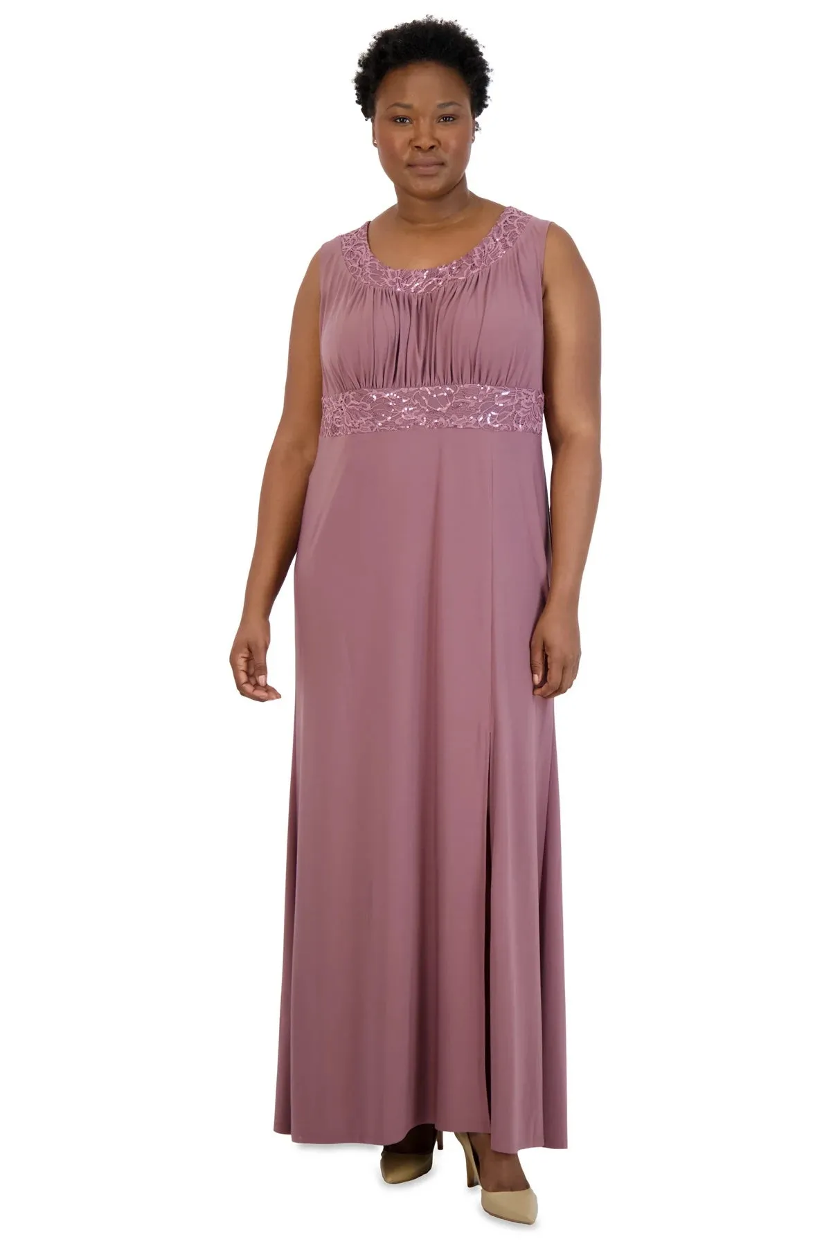 R&M Richards Women's Plus Size 2 Piece Ruffled Lace Jacket Long Dress