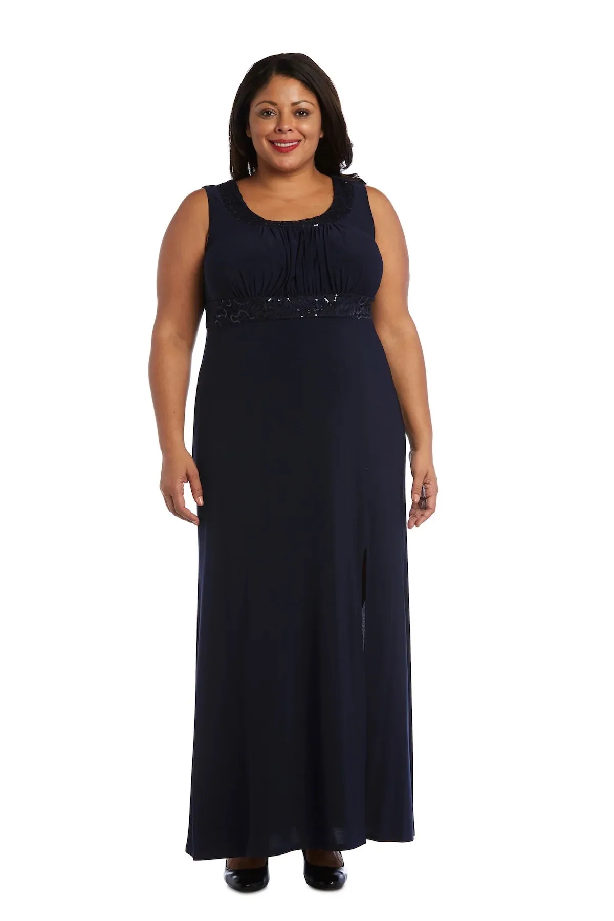 R&M Richards Women's Plus Size 2 Piece Ruffled Lace Jacket Long Dress